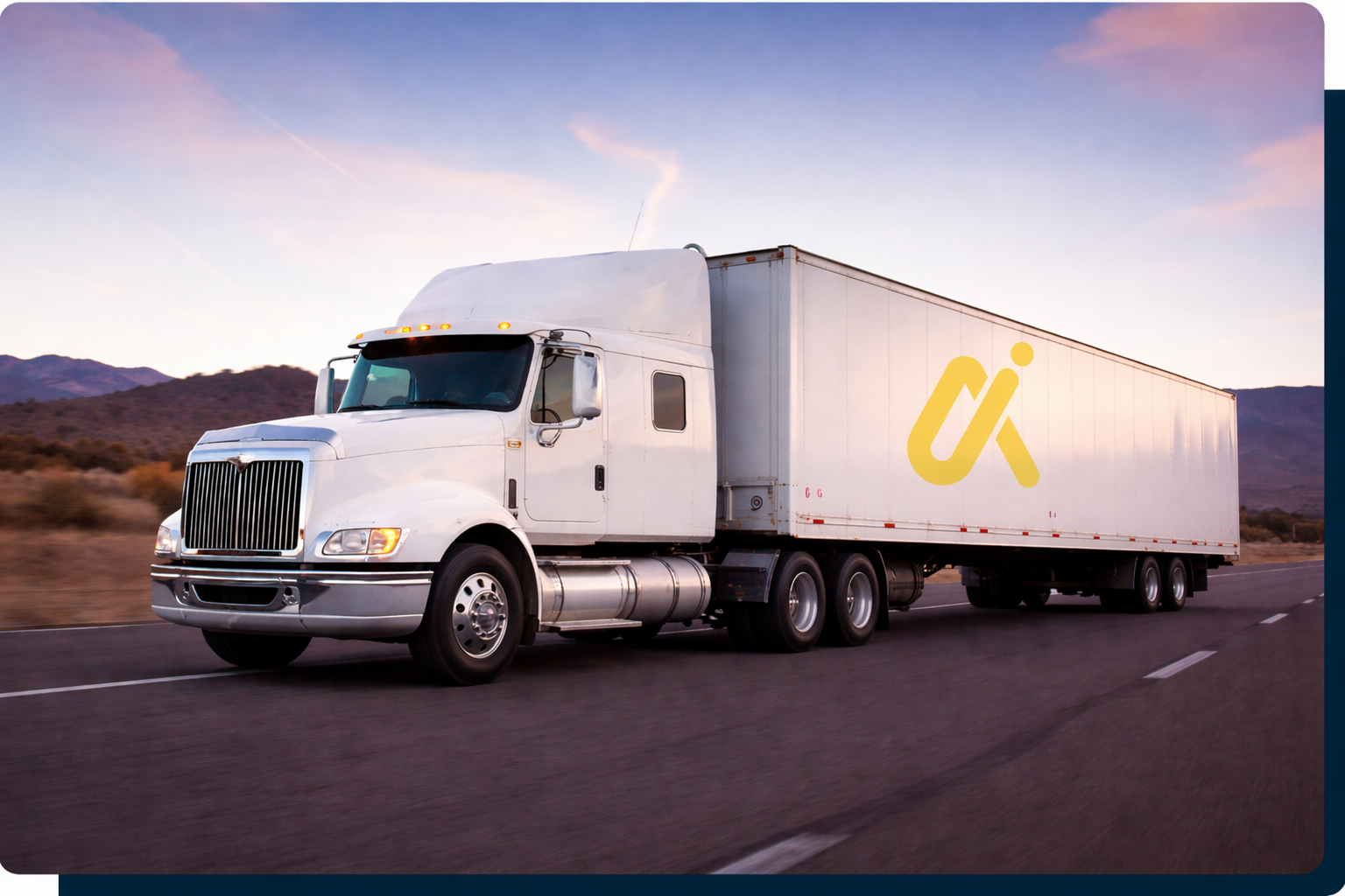 White semi-truck on highway at sunset, eai7 trucking